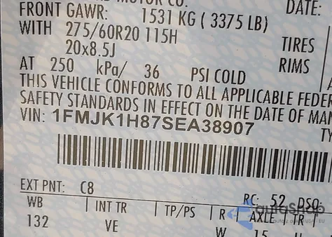 2025 Ford Expedition Active Max из США, поврежденный, VIN 1FMJK1H87SEA38907